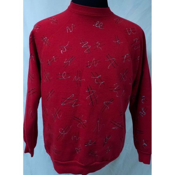 Discus Athletic XL Red Graffiti Squiggly Lines Glitter Heavyweight Sweatshirt - Picture 1 of 9